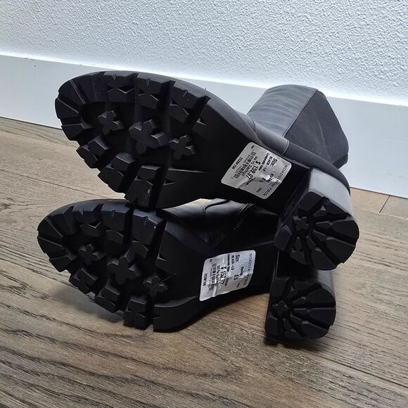 Charles David Gala Leather Tall Pointed Toe Lug Sole Block Heel Boot in Black - Picture 10 of 11